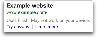 Google - Ce site utilise du flash et ne fonctionne pas sur votre appareil