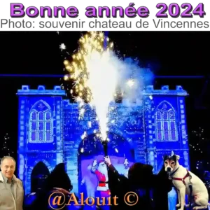 Voeux 2024 (Chateau de Vincennes avec un magicien) EN bas a gauche Pierre Alouit En bas a droite Elleana une chienne sympathique