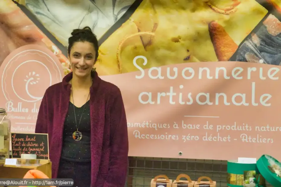Delphine Bordier sur le stand Bulles de Lunain au marché de Noel de Vulaines-sur-Seine