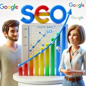 Un couple heureus devant un graphique SEO.