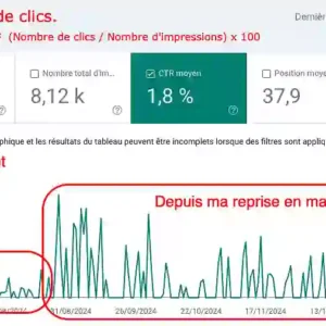 Graphique montre une courbe temporelle du CTR qui a été amélioré par le SEO efficace