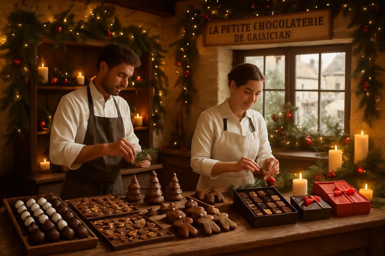 la petite chocolaterie de gallician se prépare pour les fêtes en proposant des créations chocolatées délicieuses et gourmandes, idéales pour célébrer en douceur.