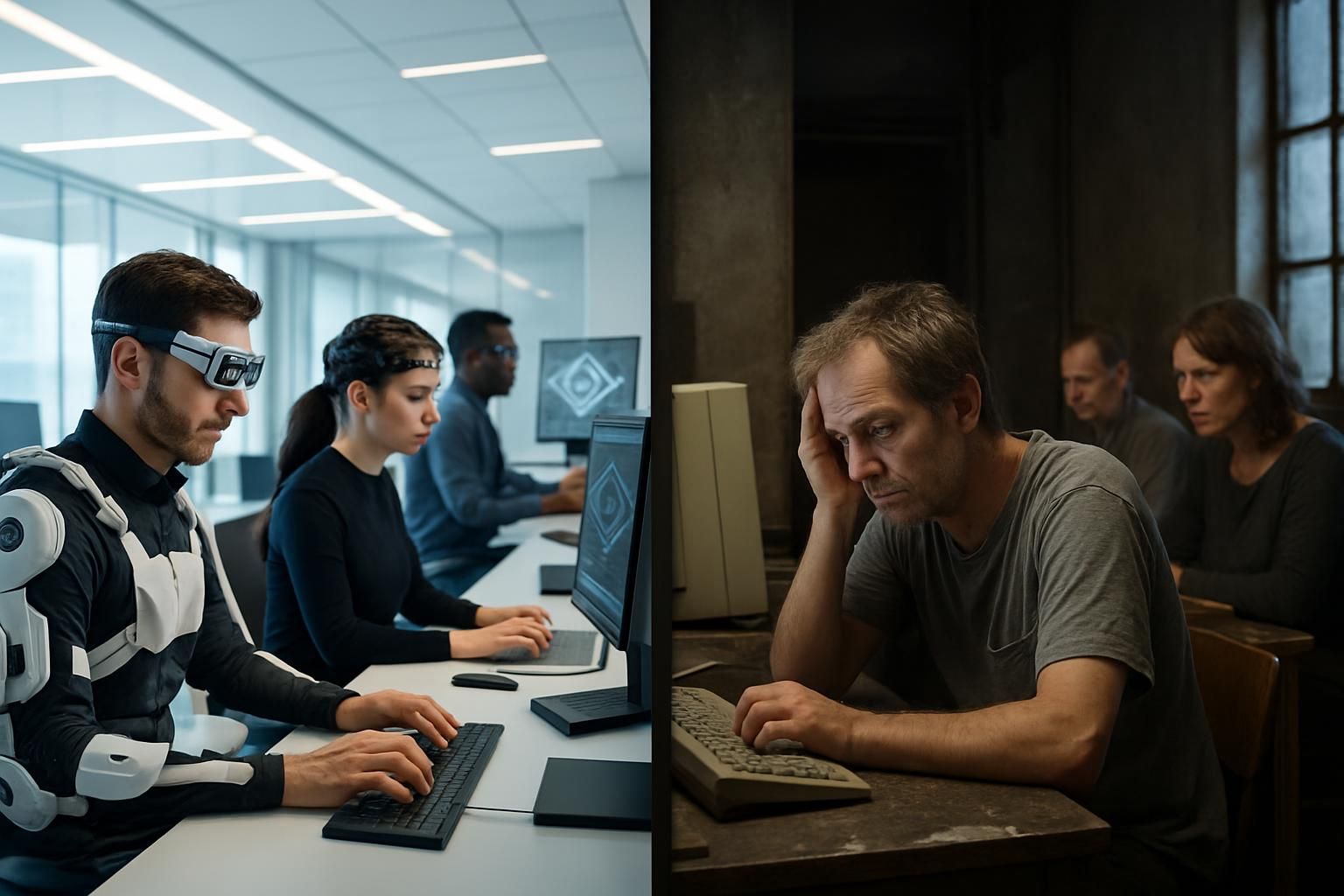 découvrez comment l'intelligence artificielle amplifie les écarts de compétences, créant une division croissante entre travailleurs augmentés par la technologie et ceux qui restent marginalisés.