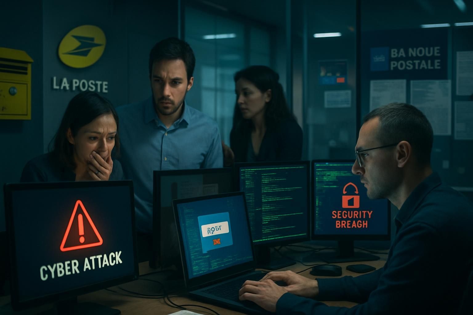 cyberattaque majeure touche la poste et la banque postale, paralysant leurs sites. une menace persistante inquiète, avec une enquête en cours pour identifier les responsables.