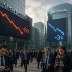 la société générale chute de 6% en bourse, entraînée par les craintes liées à l'impact de l'intelligence artificielle sur le secteur bancaire, tandis que bnp paribas recule de 3%.