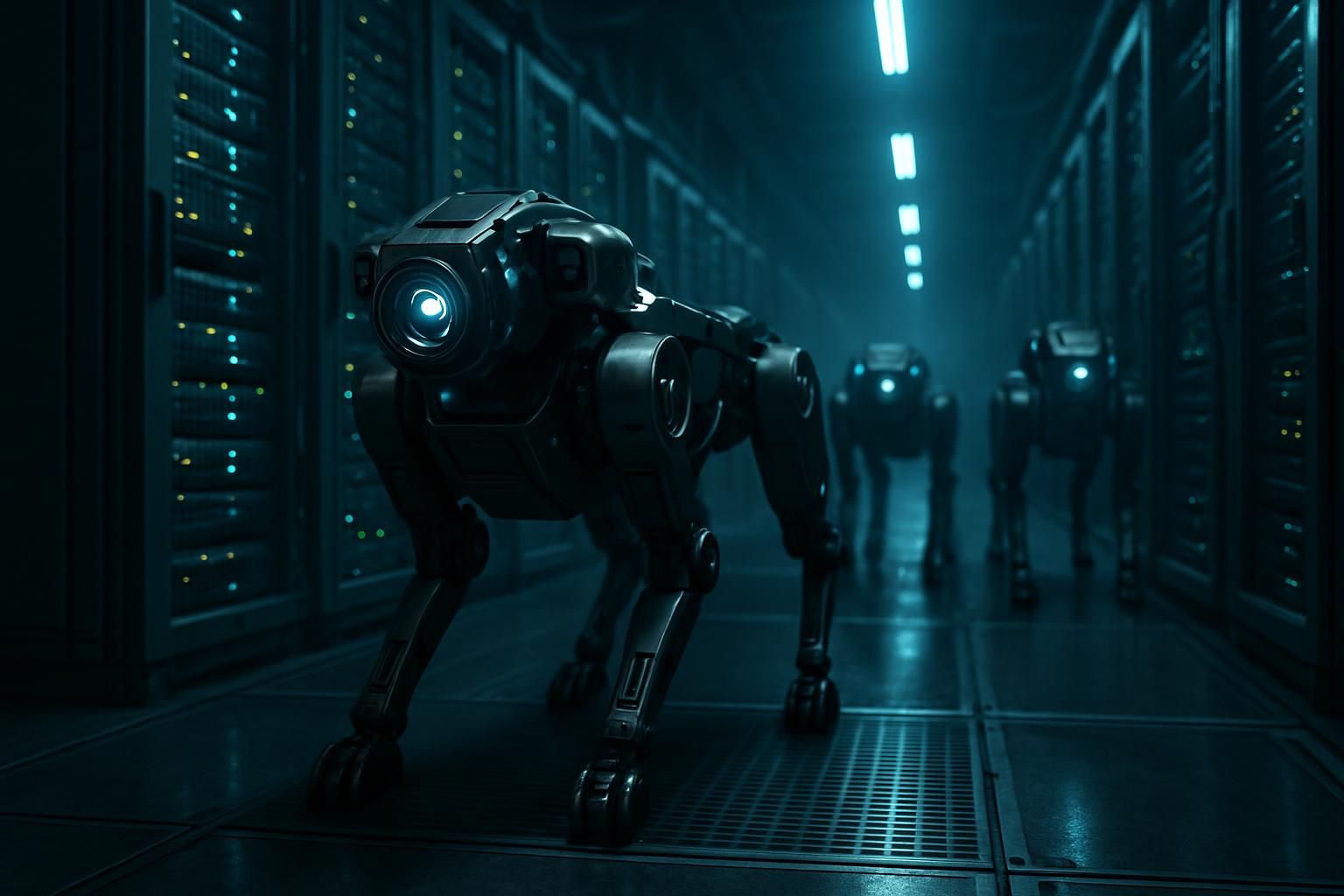 découvrez comment des robots-chiens high-tech à 300 000 $ assurent la sécurité des data centers dans une dystopie futuriste mêlant technologie avancée et surveillance renforcée.