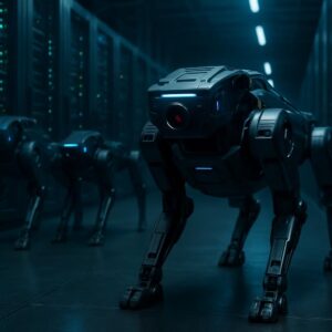 découvrez comment des robots-chiens high-tech à 300 000 $ assurent la sécurité des data centers dans une dystopie technologique futuriste.