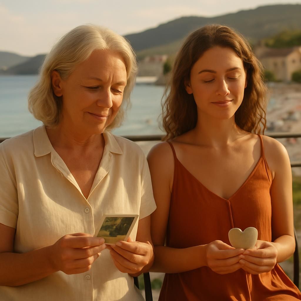 en vacances, elles gardent toujours leur rituel tendre : une douce pensée pour ceux qu'elles aiment, même à distance.
