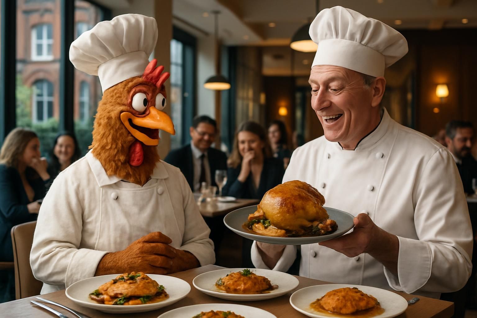 master poulet dénonce avec humour la copie de son concept par un restaurant londonien, offrant une réplique savoureuse et pleine d'esprit au menu.