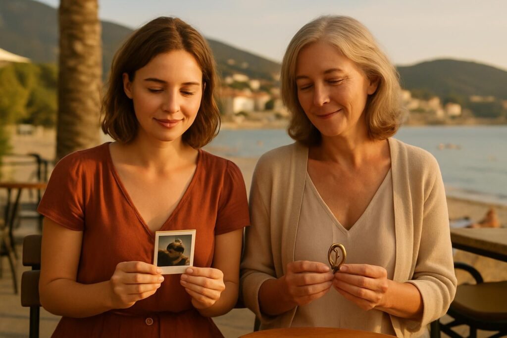 en vacances, elles restent fidèles à leur rituel tendre : une douce pensée pour ceux qu’elles aiment, partageant amour et souvenirs précieux.
